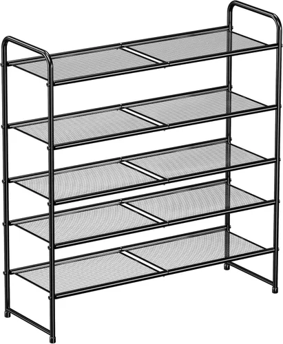 Miniatura 12 de SUFAUY Zapatero de malla de 3 niveles, estante de zapatos de metal para armario de 33 pulgadas de ancho, resistente, negro
