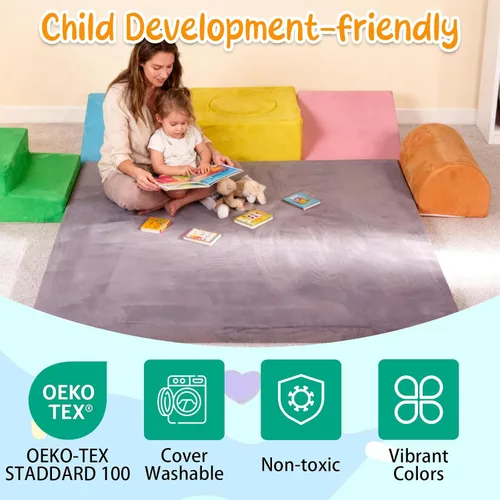 Miniatura 5 de Bloques de escalada de espuma para niños pequeños con tapete de juego para gatear de 47 x 47 pulgadas, juego suave de 7 piezas para bebés, juguetes