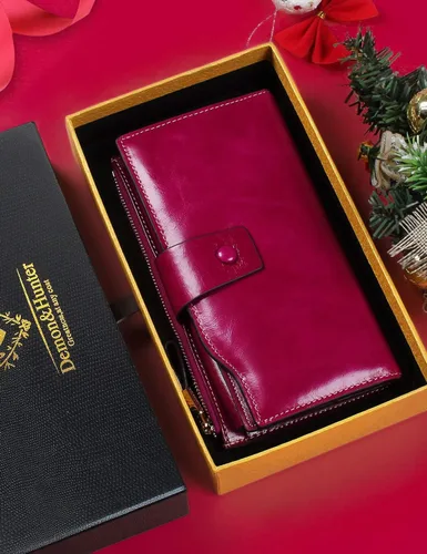 Miniatura 6 de Demon&Hunter Cartera de piel auténtica con bloqueo RFID de gran capacidad para mujer DZA2083, DZA2083R x Rosa, Cartera RFID