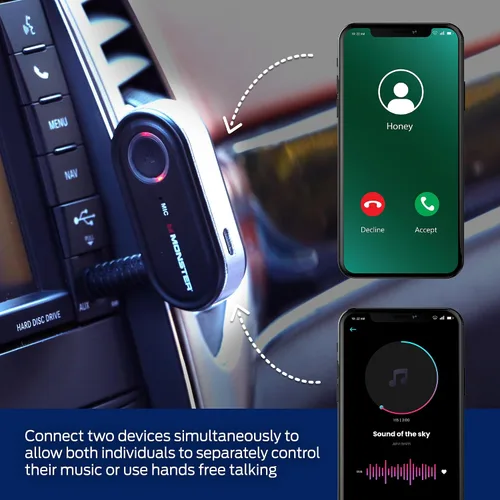 Miniatura 4 de Receptor de audio Bluetooth Monster, adaptador Bluetooth auxiliar con entrada de 3.5mm, llamadas manos libres, compatible con Siri y Google Voice