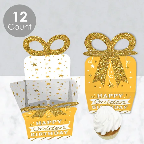 Miniatura 4 de Big Dot of Happiness Golden Birthday – Cajas de regalo cuadradas – Cajas de lazo para fiesta de feliz cumpleaños – Juego de 12