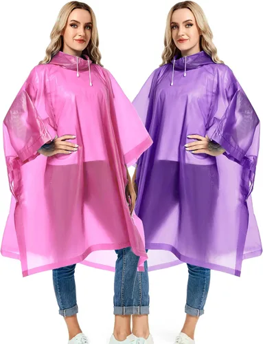 Miniatura 81 de Paquete de 2 ponchos de lluvia para adultos, reutilizables, impermeables, de supervivencia, emergencia, resistente, con capucha con cordón
