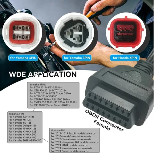 Miniatura 6 de Adaptador de diagnóstico de 3 pines 4 pines 6 pines OBD2 3 en 1 Motorrad OBD Cable compatible para Yamaha Honda motocicleta Euro5 Guzzi Kawasaki