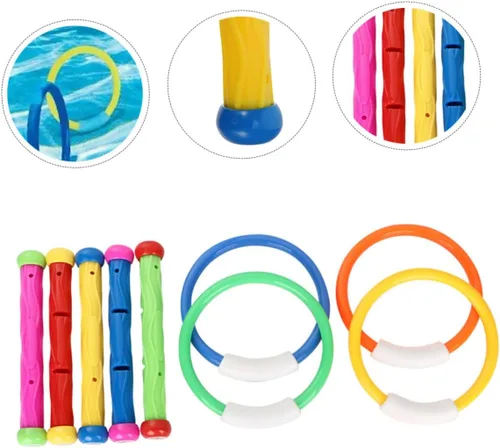 Miniatura 8 de GALPADA Anillos y palos de buceo para el hogar para entrenamiento submarino resistente al desgaste, juegos de piscina, ligeros y seguros