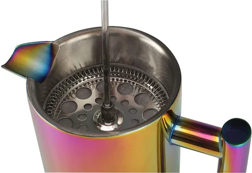 Miniatura 3 de Cafetera de prensa francesa – 1 o 2 tazas, pequeña cafetera de acero inoxidable, prensa francesa de doble pared, Arcoíris, 12oz/350ml
