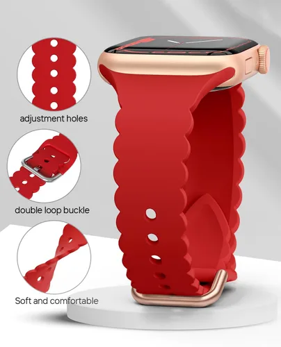 Miniatura 6 de Sunnywoo - Correa deportiva de encaje de silicona compatible con Apple Watch de 38, 40, 41, 42, 44, 45, 46 y 49 mm, unisex, correa de muñeca Rojo