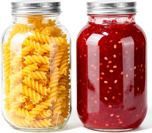 Tarros Mason con tapas de 32 onzas, paquete de 2 tarros de vidrio de boca regular para almacenamiento de alimentos, jugo, mermelada, dulces,