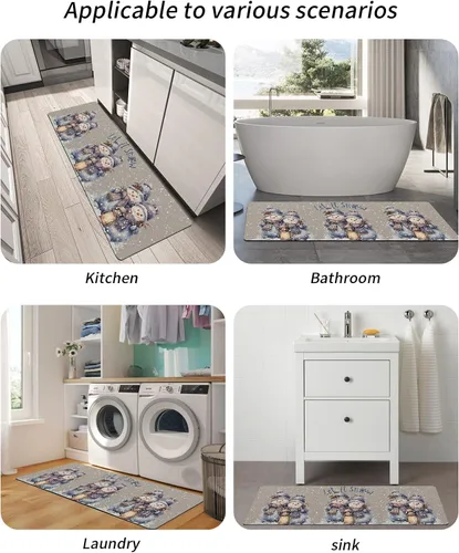 Miniatura 5 de Tapete de baño de muñeco de nieve gris para bañera, antideslizante, de secado rápido y absorbente, tierra de diatomeas, fregadero, dormitorio
