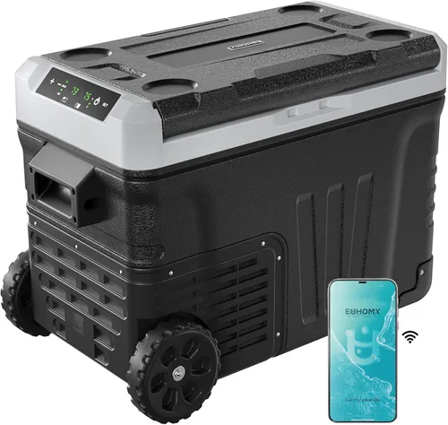 EUHOMY Refrigerador de 12 voltios, enfriador eléctrico de doble zona de 35 cuartos (33 litros), congelador portátil de 12 V/24 V CC 110-240 V CA,
