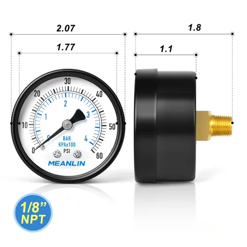 Miniatura 2 de MEANLIN MEASURE Manómetro de presión de bomba de pozo de 0-60 Psi, cara de dial de 2", NPT de 1/8", con buje hexagonal NPT de 1/4" y NPT de 3/8