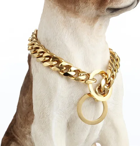 Miniatura 2 de Collar de oro para perro, cadena P de oro de 18 quilates, cadena de eslabones cubanos de 0.433 in, 0.591 in, 0.748 in, para entrenamiento