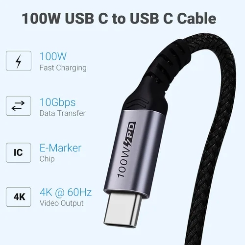 Miniatura 2 de Cable USB C corto de 100W 3.1 ángulo recto [1.5 pies, 2 paquetes], carga rápida de 5A, cables con chip E-Marker de datos de alta velocidad 10Gbps