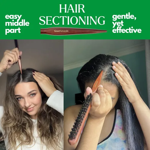 Miniatura 6 de GranNaturals Cepillo de cerdas de jabalí para peinar para mujeres - Peine liso con pico de cola de rata para sección de cabello utilizado