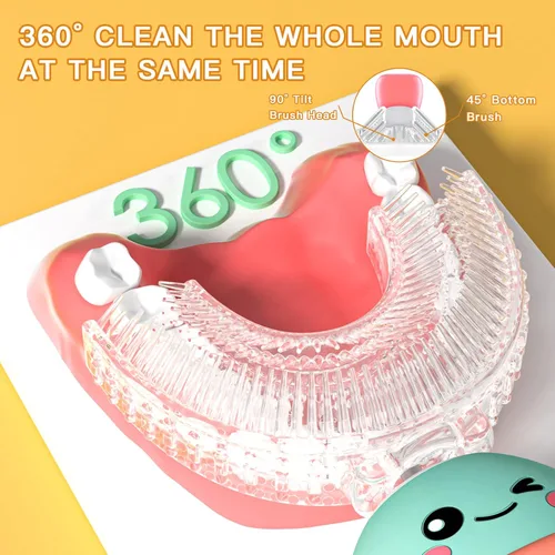 Miniatura 6 de Cepillo de dientes eléctrico para niños en forma de U, cepillo sónico automático para niños pequeños con 5 cabezales de cepillo, cepillos Dinosaurio