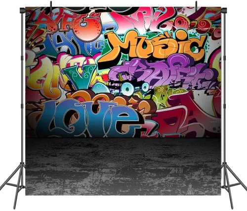 Miniatura 6 de Telones de fondo de fotografía de graffiti de 5 x 3 pies, colorido hip hop urbano temática sesión de fotos de regreso a la fiesta temática