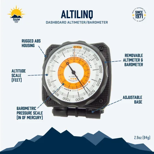 Miniatura 7 de Sun Company AltiLINQ - Altímetro y barómetro del tablero Altímetro para coche y camión Altitud de lectura de 0 a 15,000 pies
