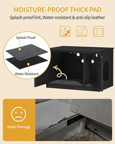 Miniatura 6 de Hzuaneri Caja de arena para gatos con cojín, mueble oculto con divisores extraíbles, entrada reversible lado izquierdo o derecho, casa para gatos