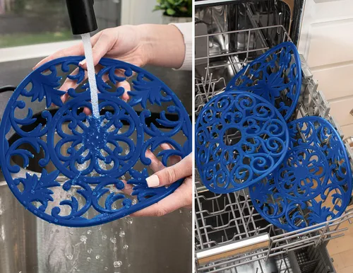 Miniatura 4 de GASARÉ, Salvamanteles de silicona extra grandes, gruesos, de 10 pulgadas para platos calientes, ollas y sartenes, almohadillas calientes para Azul