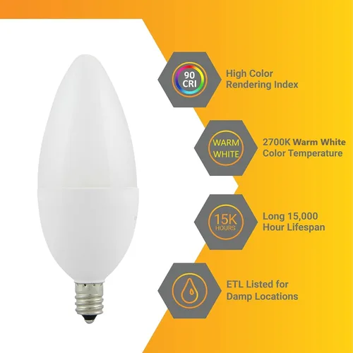 Miniatura 3 de Paquete de 6 bombillas LED CTF/LED/7W/927/6PK E12 para candelabro, punta torpedo esmerilada regulable, 2700 K blanco cálido, 7 W