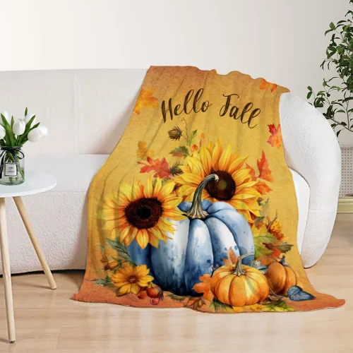 Miniatura 6 de YeeJu Manta decorativa de otoño, color naranja, Acción de Gracias, otoño, lindas calabazas, hojas, girasoles, sofá, cama, sala de estar, suave