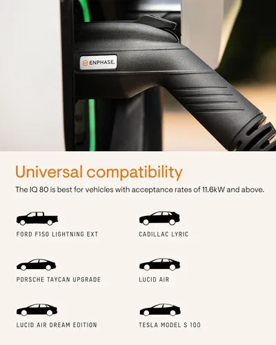Miniatura 5 de Cargador EV inteligente de 64 amperios - Enphase IQ 80, cableado fijo, potencia de 15.4kW, 240V, conectado por Wi-Fi, certificado de seguridad