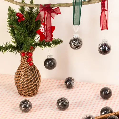 Miniatura 7 de 24 unidades - Adornos de bolas de Navidad colgantes de plástico transparente inastillable con bolas delicadas decorativas (2.36"/60mm, negro)