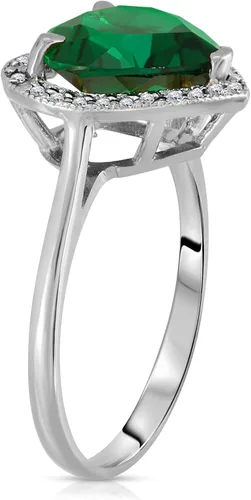 Miniatura 2 de Galaxy Gold GG Anillo de halo de diamantes naturales de esmeralda de oro blanco sólido de 14 quilates de 2.89 quilates con forma de corazón