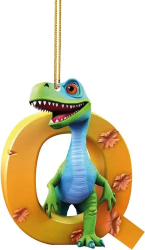 Miniatura 5 de Adorno de Navidad personalizado de dinosaurio de 26 letras, adornos colgantes 2023, monograma inicial de plástico, decoraciones de árbol de Navidad