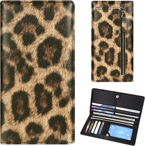 Miniatura 11 de Billetera para mujer, billetera RFID extradelgada, bolso plegable de cuero, con 11 ranuras para tarjetas y ventana de identificación, lindo monedero