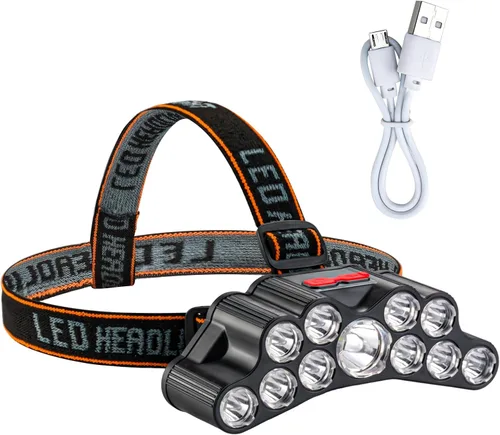 Linterna frontal recargable, 22000 lúmenes altos, 11 luces de cabeza para frente, IPX5 impermeable, lámparas de cabeza LED súper brillantes para