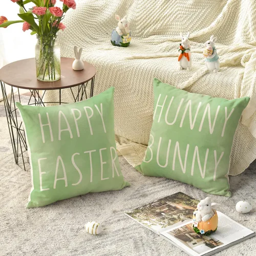 Miniatura 3 de AVOIN colorlife Juego de 4 fundas de almohada verdes de conejo de Pascua feliz de Pascua, 16 x 16 pulgadas, diseño de conejito de Pascua para sofá
