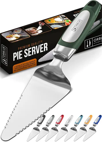 Miniatura 14 de Orblue Servidor para tartas, herramienta esencial de cocina, dentada en ambos lados, ideal para chef diestro o zurdo, cubiertos de acero inoxidable