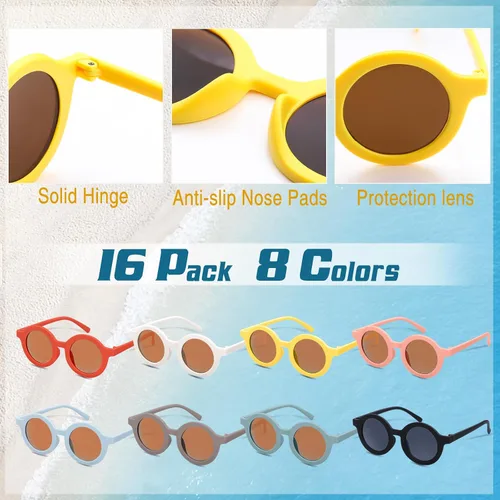 Miniatura 3 de Kids Sunglasses Bulk, 16 Pairs Cute Round Sunglasses Party Favors Glasses for Kids Boys Girls Toddler Sunglasses Beach Party Favors
