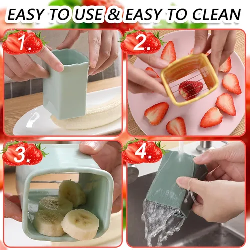 Miniatura 3 de Tulobi Juego de 2 rebanadores de frutas, acero inoxidable, mini rebanador de tazas, máquina de ensalada rápida, accesorio creativo de cocina