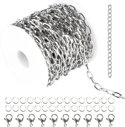 Miniatura 15 de UMAOKANG Cadenas de collar chapadas en oro para hacer joyas, cadena de clip de acero inoxidable 304 a granel con cierres de langosta y anillos Rolo