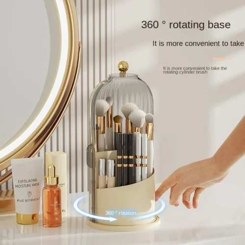 Miniatura 4 de Soporte giratorio para brochas de maquillaje con tapa transparente, organizador de brochas de maquillaje de 360° para todos los tamaños de pinceles