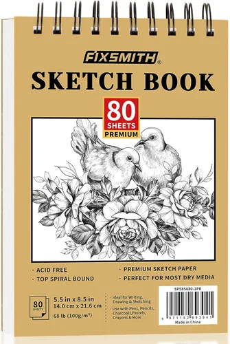 Miniatura 26 de FIXSMITH Cuaderno de bocetos de 5.5"X8.5" 100 hojas (68 lb/100gsm) Cuaderno de bocetos Papel de dibujo libre de ácido Bloc de bocetos de Negro