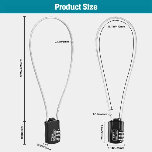 Miniatura 5 de Cerradura de cable de cuerda de alambre con código reiniciable, aleación de zinc, mini cerradura combinada para casco, equipaje, esquí, snowboard