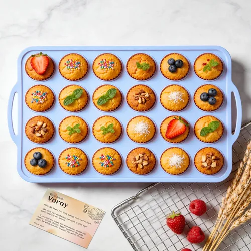 Mini Molde de Silicona para Muffins con Marco de Metal, Molde de Silicona Antiadherente para Cupcakes con Asas de 24 Tazas, Bandeja de Molde para