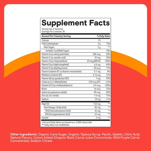 Miniatura 8 de Gomas de multivitaminas para niños SmartyPants - Fórmula mejorada: Omega 3 (DHA/EPA), vitaminas D3, C, B12, B6, vitamina A, K y zinc, sin gluten
