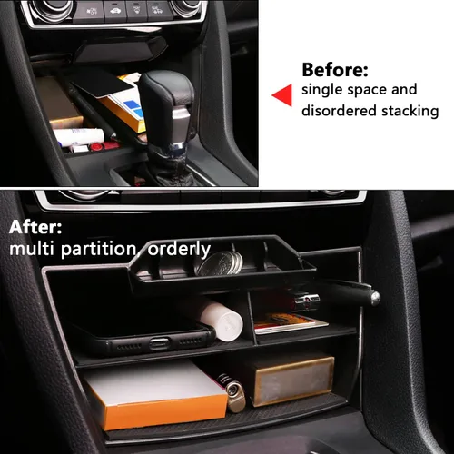 Miniatura 4 de Caja de almacenamiento de consola central para 10ª Honda Civic 2021 2020 2019 2018 2017 2016 bandeja organizadora con doble interfaz USB lámpara LED
