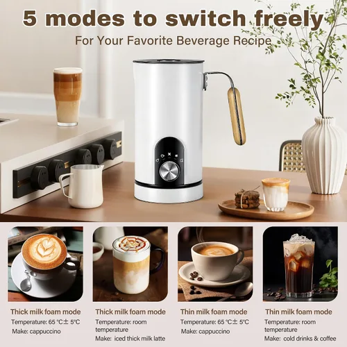 Miniatura 6 de Espumador de leche y vaporizador de leche mejorados 2026, espumador de leche desmontable de 19.9 onzas para café con pantalla de temperatura, 5