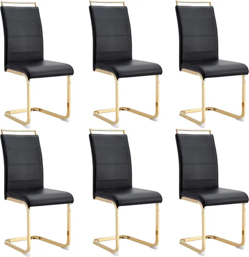 Miniatura 10 de Baysitone Juego de 2 sillas de comedor modernas, de piel sintética sintética, con respaldo alto, tapizadas, con diseño de respaldo a rayas Negro
