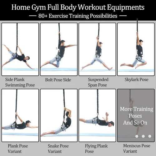Miniatura 7 de DASKING Juego de bandas de resistencia de látex natural, 3 niveles para entrenador de suspensión para gimnasio en casa, yoga y recuperación