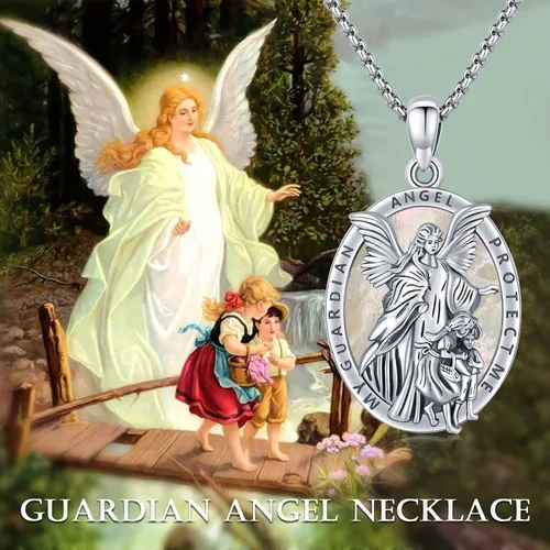 Miniatura 6 de Collar con colgante de San MiguelSan CristóperSan SebastiánGuadalupeÁngel de la GuardaSanta MuerteJudeJoseph para hombres y mujeres, plata de ley