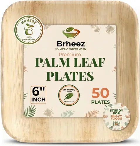 brheez Platos de bambú desechables de hoja de palma | Platos de aperitivo de bambú de 6 pulgadas | Platos biodegradables ecológicos compostables de