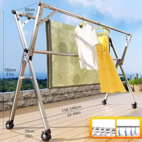 Miniatura 2 de Estante de secado de ropa plegable de acero inoxidable, para uso en interiores y exteriores, aireador portátil que ahorra espacio para balcón, 94