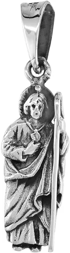 San Judas Tadeo - Colgante de plata de ley de 1.0in para hombre, figura de 0.984in de alto, acabado oxidado, cadena de 45,7 a 30.0in