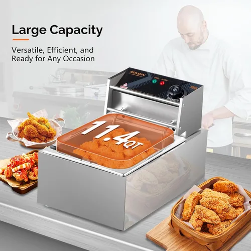 Miniatura 3 de ROVSUN Freidora Profunda Eléctrica Comercial de 11.4QT con Cesta y Tapa, Máquina de Freír de Encimera, Freidora Francesa de Acero Inoxidable