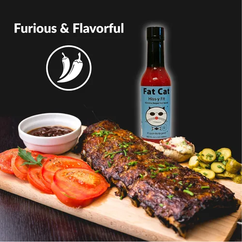 Miniatura 5 de Fat Cat Gourmet - Salsa picante "Hiss-y Fit" Carolina Reaper Salsa picante fuerte Para alas, sopas, sándwiches, pizza, tacos Extra caliente